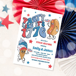 Small Retro 4th Of July Party Like It's 1776 Bbq Party Invitation Front View