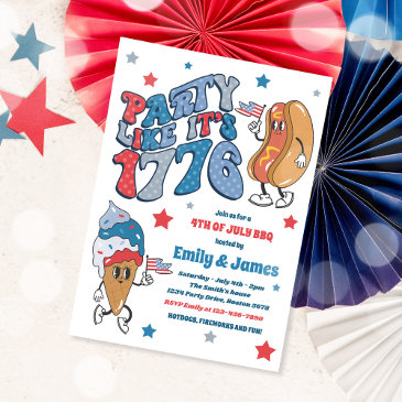 retro 4th of july party like it's 1776 bbq party invitation