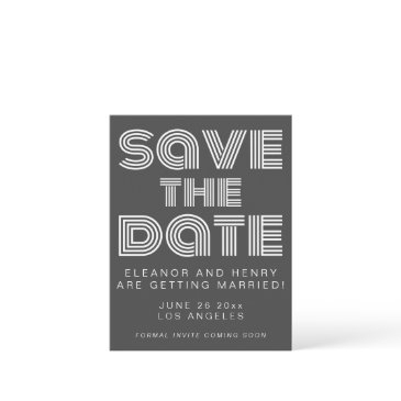 retro 70s disco typography black and white wedding save the date