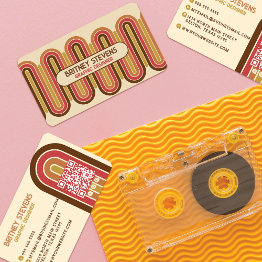 Small Retro 70's Groovy Rainbow Arch Stripes Design Business Invitations Front View