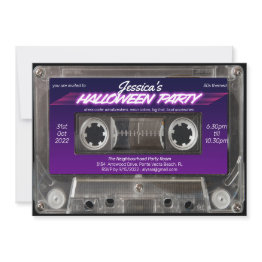 Small Retro 80s Themed Cassette Mixtape Halloween Party Invitation Front View