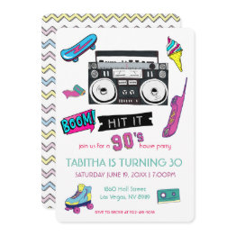 Small Retro 90's Birthday Party Invitation Front View