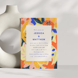 Small Retro Abstract Botanical Fun Wedding All In One Invitation Front View