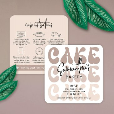 retro beige trendy bakery cake care instructions square business invitations