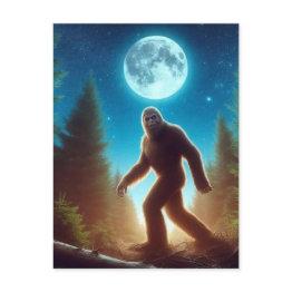 Small Retro Bigfoot Vintage Sasquatch Mountains Postinvitations Front View