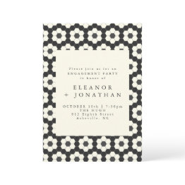 Small Retro Black White Geometric Tile Engagement Party Invitation Front View