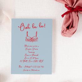 Small Retro Blue & Red Hand Drawn Bra Lingerie Shower Invitation Front View