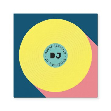 retro blue yellow modern music dj vinyl musician square business invitations