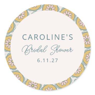 retro boho floral yellow custom bridal shower classic round sticker
