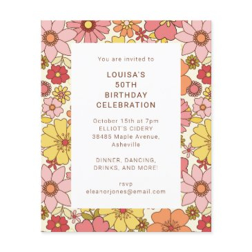 retro boho pink floral cute birthday party invite