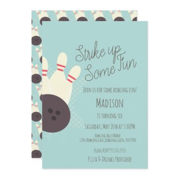 retro bowling alley birthday party teal invitation