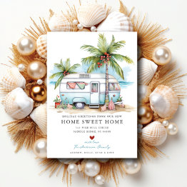 Small Retro Camper Holiday Moving Announcement Front View