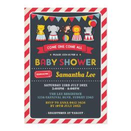 Small Retro Carnival Circus Animals Baby Shower Invite Front View
