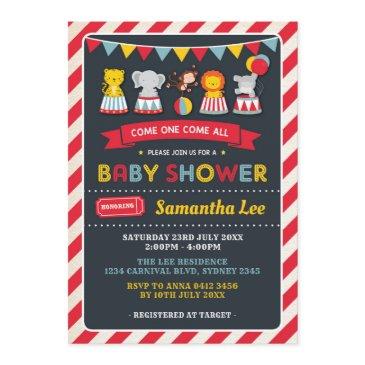 retro carnival circus animals baby shower invite