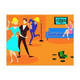Small Retro Cartoon Cocktail Party Postinvitations Front View