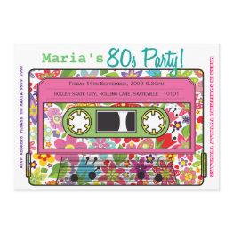 Small Retro Casette Tape 80s Party Theme Invitation Front View