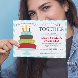 Small Retro Celebrate Together Birthday Cake | Birthday Invitation Front View
