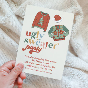 retro christmas ugly sweater party invitation