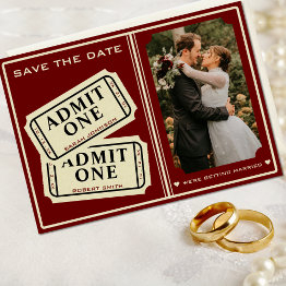 Small Retro Cinema Theater Admit One Ticket Stub Wedding Save The Date Front View