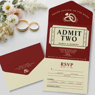 retro cinema theater admit two ticket wedding all in one invitation