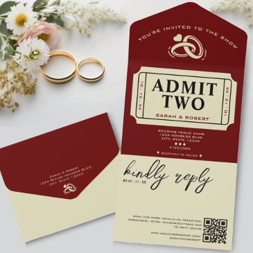 retro cinema theater admit two ticket wedding all in one invitation