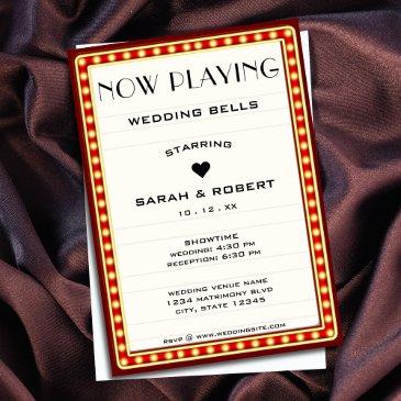 retro cinema theater marquee sign red wedding invitation