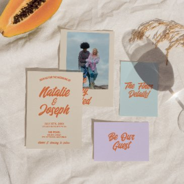 retro colorful bold bright funky modern wedding invitation