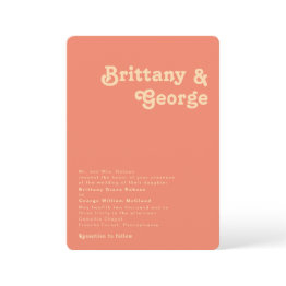 Small Retro Coral Rounded Corner Traditional Wedding Invitation Front View