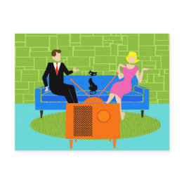 Small Retro Couple With Cat Postinvitations Front View