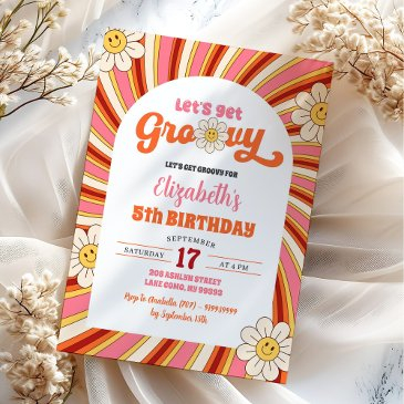 retro daisy let's get groovy 70's birthday party invitation