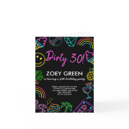 Small Retro Dirty 30 Black Custom Birthday Invitation Front View