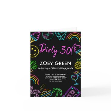 retro dirty 30 black custom birthday invitation