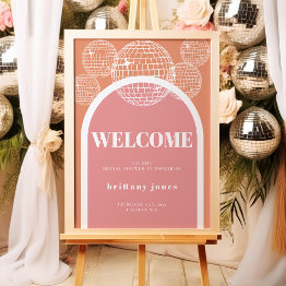 Small Retro Disco Pink And Orange Groovy Bridal Shower Poster Front View