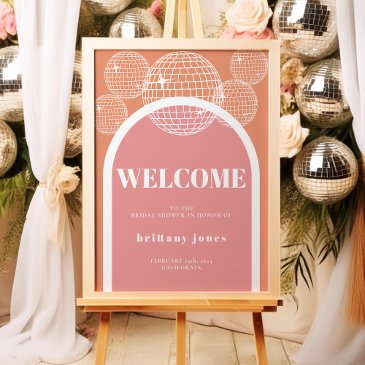 retro disco pink and orange groovy bridal shower poster