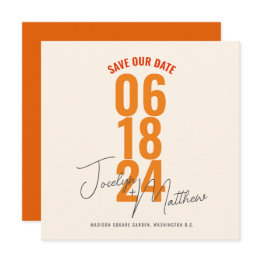 Small Retro Elegant Modern Floral Orange Save The Date Invitation Front View