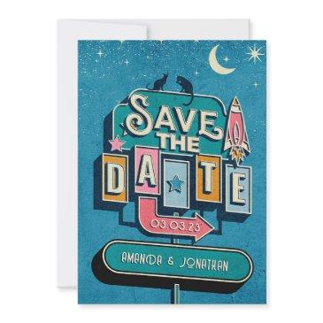retro futuristic wedding sign save the date