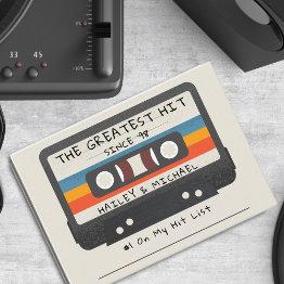 Small Retro Greatest Hit Cassette Wedding Song Request Enclosure Invitations Front View