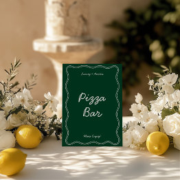 Small Retro Green Handwritting Pizza Bar Tabletop Sign Invitation Front View