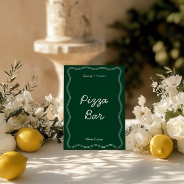 retro green handwritting pizza bar tabletop sign invitation