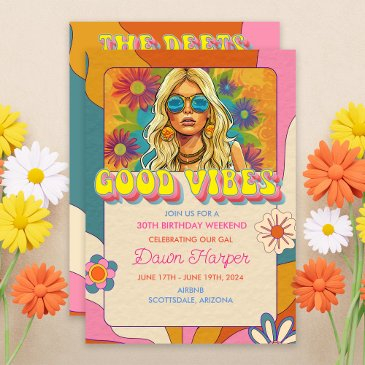 retro groovy 1960s birthday weekend itinerary invitation