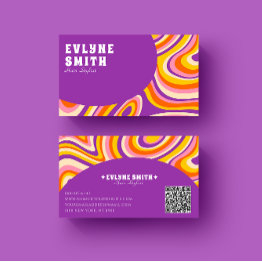 Small Retro Groovy Purple Qr Code 70s Psychedelic Unique Business Invitations Front View