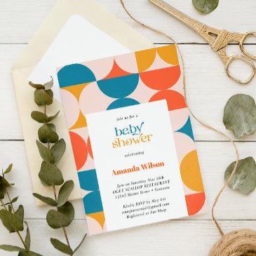 retro half circle scallop mid century baby shower invitation