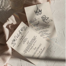 Small Retro Hand Drawn Written Cupid All In One Wedding Invitation Front View