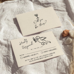 Small Retro Hand Written Drawn Cupid Quirky Wedding Rsvp Front View