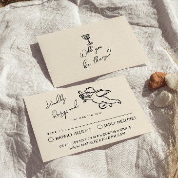 retro hand written drawn cupid quirky wedding rsvp