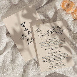 Small Retro Hand Written Drawn Cupid Wedding Details Enclosure Invitations Front View