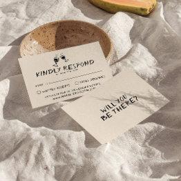 Small Retro Hand Written Drawn Glasses Quirky Wedding Rsvp Invitations Front View
