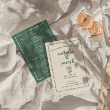 retro hand written drawn unique all in one wedding invitation
