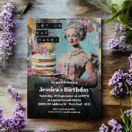 Small Retro Let Us Eat Cake - French Party Invitation Front View