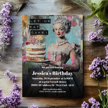 retro let us eat cake - french party invitation